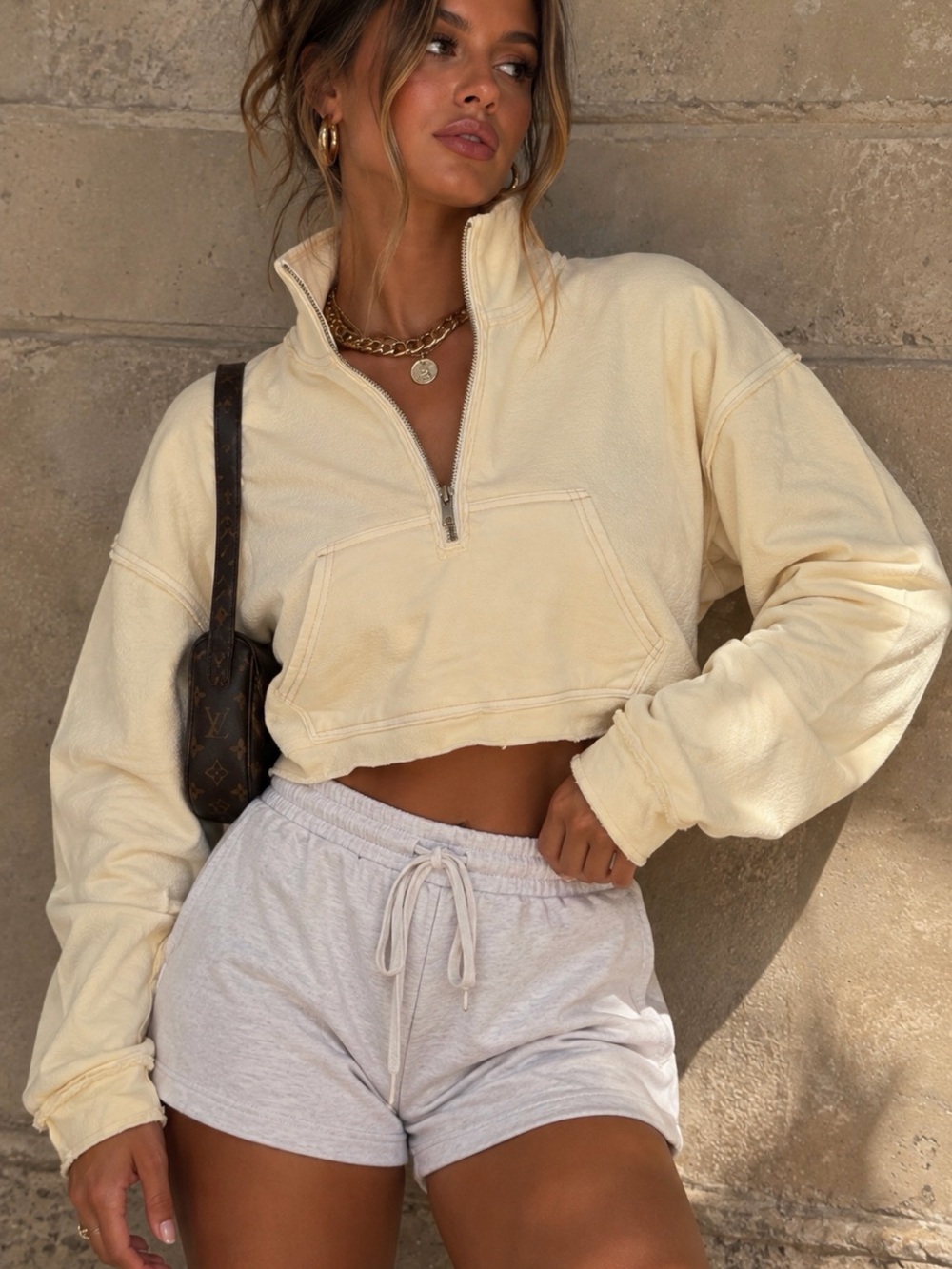 We The Free Cropped Half-Zip Pullover in Pale Yellow